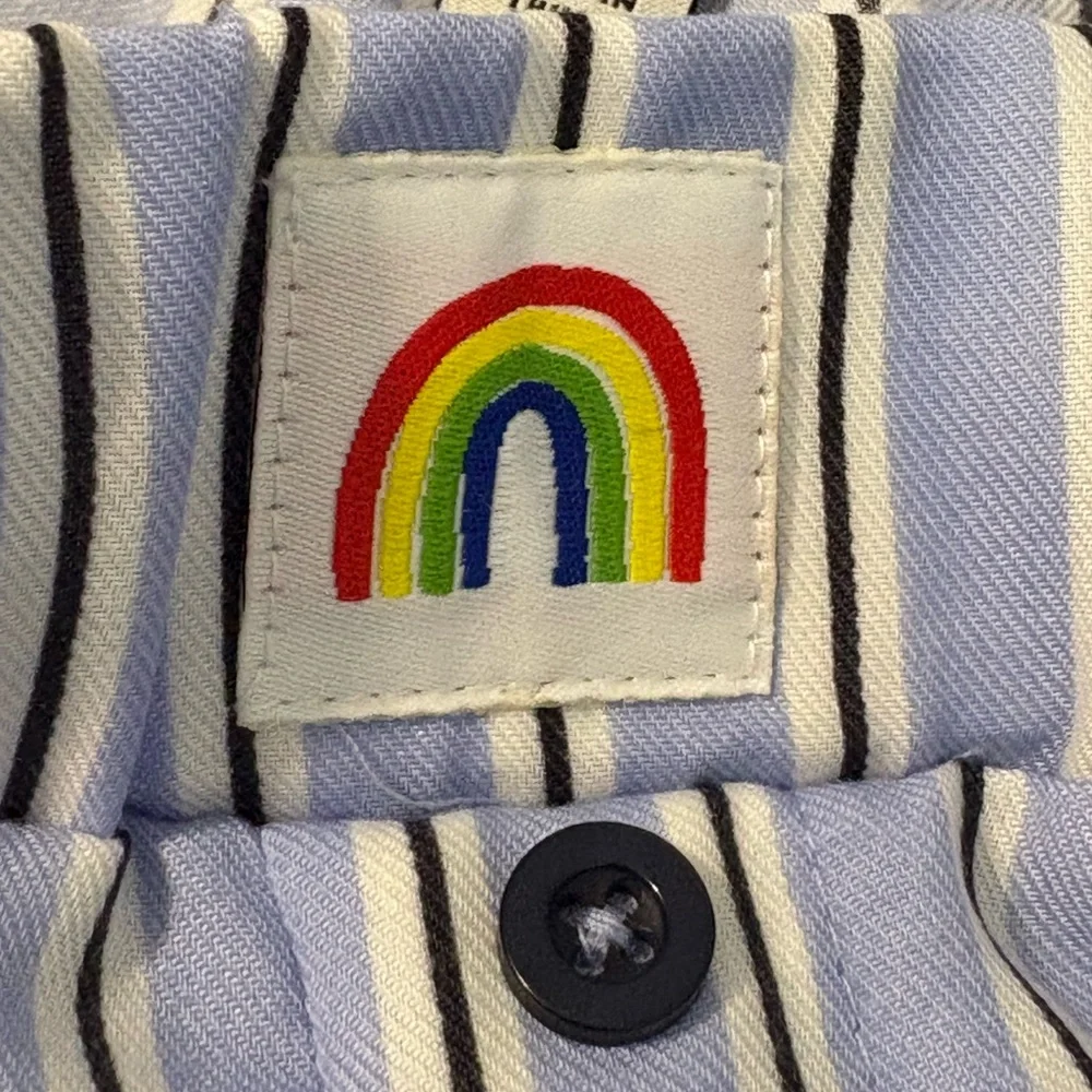 Rae Dunn Women’s Small 2 piece pajama top and shorts white‎ and blue stripes NWT
